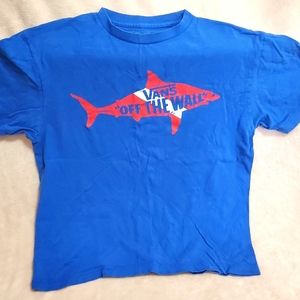 Vans Off the Wall Blue Boys' Red Logo Shark Tee Sz L, Good Condition